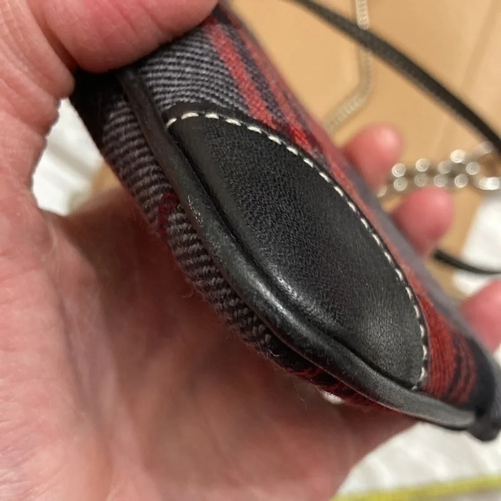 Coach plaid and leather wristlet bag